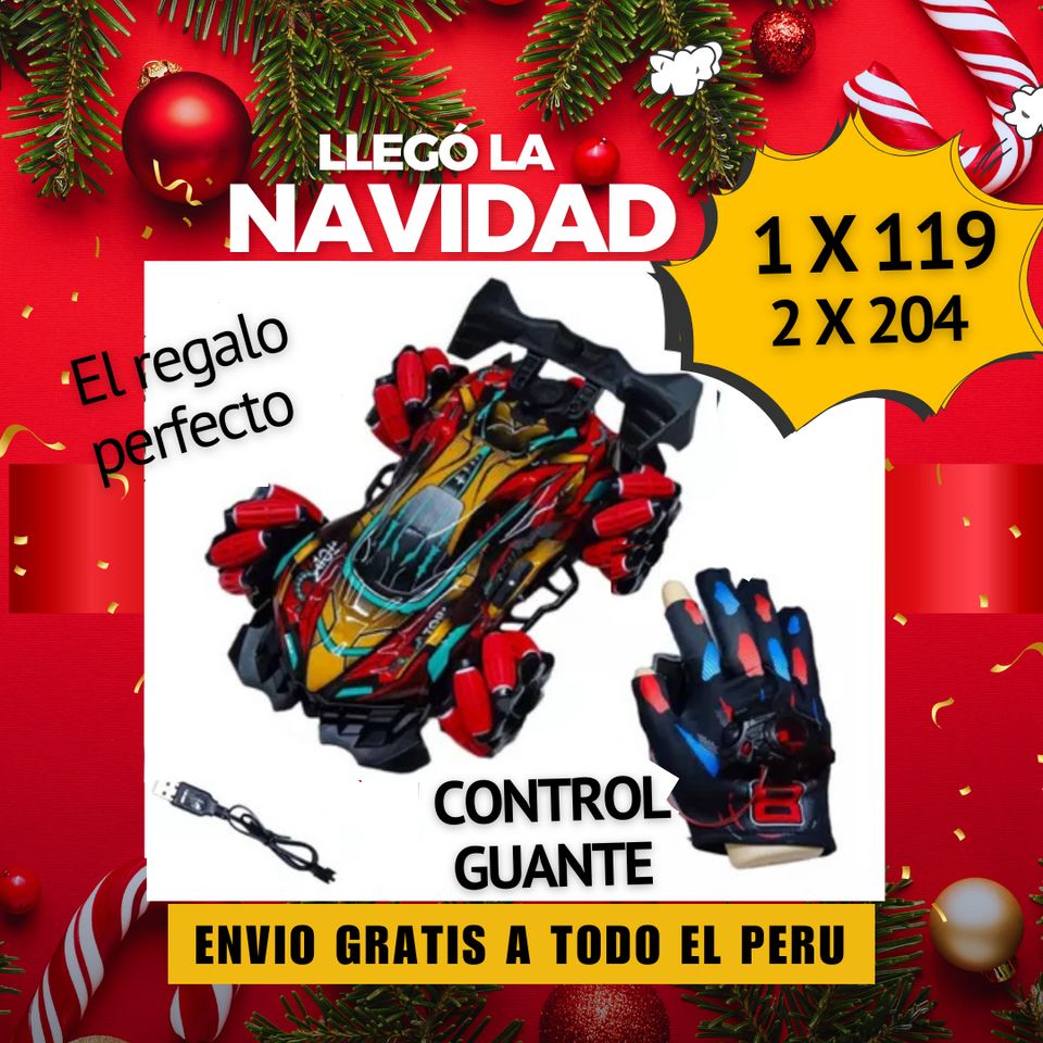 CARRO CONTROL REMOTO TIPO GUANTE-  BOTA HUMO 360º